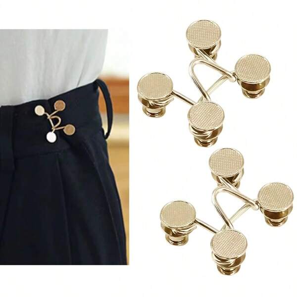 4/2/1pc, Pants Pin, With Waist Adjustment Button, Suitable For Jeans, Skirts, Pants Button Brooch, Suitable For Ladies/Men, High-Quality Metal, Durable, Tool-Free, Immediately Adjustable Pants Button Pin, Metal Anti-Exposure Brooch, Fashion Detachable Pants Clip, Travel Essential Bag Accessories, Suitable For Girls, Students, Mother's Day Gifts(Golden)