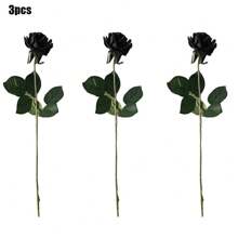 1/3/5 Peças Flor Artificial Negra de Rosa Falsa de Halloween com Haste Longa, Rosa Artificial de Látex à Mão, Buquê de Casamento, Decoração de Mesa de Jantar, Decoração Interna, Rosa de Seda Artificial