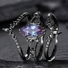 1 Bộ trang sức thời trang bằng đá Zirconia màu tím mạ điện dành cho nữ, nhẫn đính hôn/cưới, quà tặng trang sức cô dâu cho ngày kỷ niệm - Màu tím - Xem 12