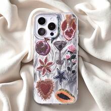 1pc Pomegranate Flower Shaped Cute & Creative Jewelry Phone Case, Shockproof IMD Full Coverage Gradient Feather Pattern Shiny Laser Reflection Design, Compatible With Apple/OPPO/VIVO/Honor/Redmi/Transsion Phones - Multicolor - View 6