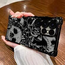 Funda de Teléfono con Patrón de Calavera de Rosa Negra para Samsung Galaxy S25 S24 S23 S22 S21 FE Ultra Plus 4G 5G, Resistente a Impactos, Transparente y Suave - Mezcla de colores - Ver 4
