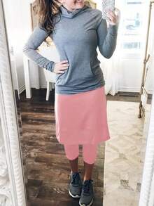 Women's Tennis Golf Skirts Workout Skirted Leggings Yoga Capri Pants With Skirts Skorts Pockets - 粉色 - 查看 4