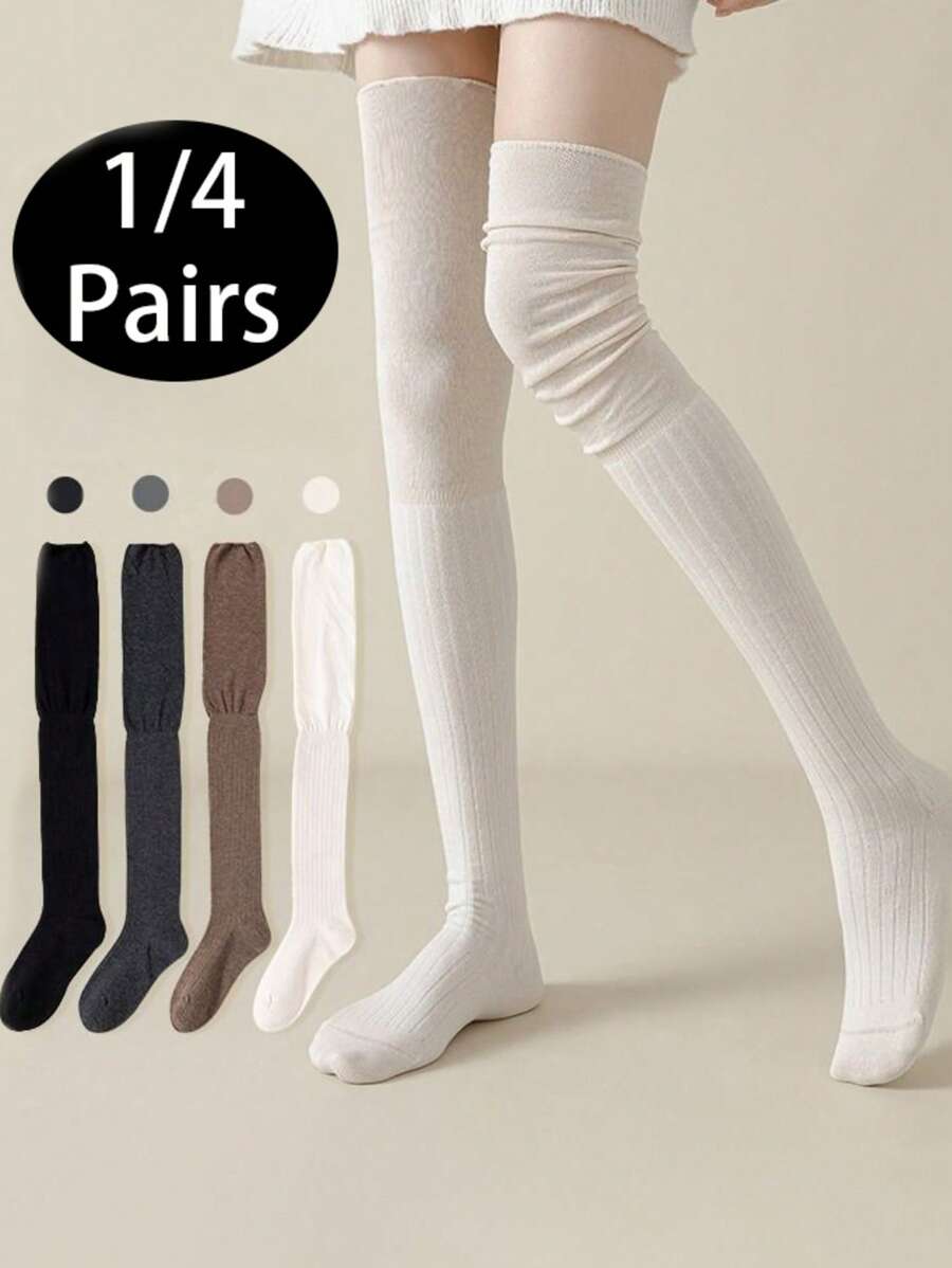 1/4 pary damskich skarpetek za kolano, w jednolitym kolorze, cienkich i długich, wygodnych, z wysokim łączeniem rurek, uniwersalnych, czarno-białych, Y2K