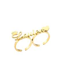 Anillo ajustable de doble dedo con corona con letra del nombre en forma de corazón, de acero inoxidable, joyería personalizada como regalo para ella, aniversario, Día de la Madre, Joyería y relojes, Selecciones de temporada, Elegancia utilitaria, Romance delicado, Luce glamoroso