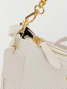 1 PC White Lychee-Patterned Crescent-Shaped Bag, Sophisticated Underarm Bag Women's Bags,Multifunctional And Large Capacity Fashionable And Casual Large Capacity Portable Zipper Shoulder Bag Underarm Bag,Storage For Travel Cosmetics, Cell Phones, Keys, And Sanitary Napkins,Suitable For Earphones, Chargers, Lipstick, Cosmetics, Perfume, Skin Care And Beauty Products, Student Supplies, Keys, Holiday Gifts - 白色 - 查看 4