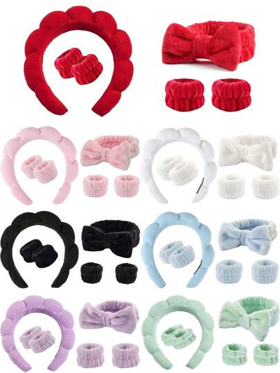 6 Stück Damen Mode Stirnbänder, weich und bequem für die Haarwäsche, plus 4 dekorative Armbänder. Schwamm Makeup und Hautpflege Haarbänder, handtuchähnliche Haarbänder, weiches, schaumiges, fertiges Damenhaarband, flauschige, weiche Kissenkopfbedeckung für Mädchen, Familien-, Schwester- und Paare-Sets
