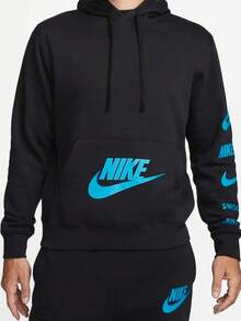 Nike Mens Standard Issue Tracksuit Set Pullover Fleece Hoodie Jogging Bottoms - Black - View 3