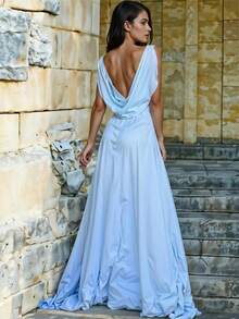 Women Long Dresses - 藍白色 - 查看 2