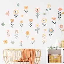 1 set/3 hojas/36 piezas, Pegatinas de pared de flores bohemias Acuarela para dormitorio, sala de estar, decoración del hogar - Adhesivos murales de PVC amigables y desmontables para decoración de la habitación