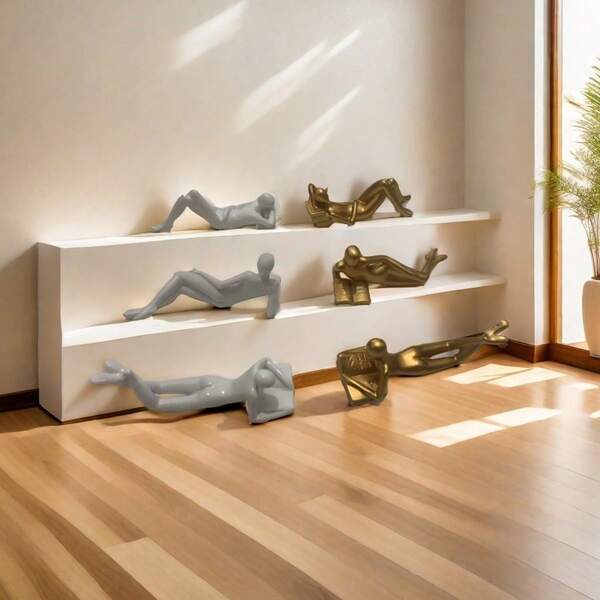 3pcs Abstract Human Figure Mini Book Reader Decor, Birthday Party Decor, Desktop Decor, Home Decor, Resin Ornaments, Office Desk, Bookshelf, TV Cabinet, Wine Cabinet, Entryway Decor, Indoor Outdoor Garden Decoration