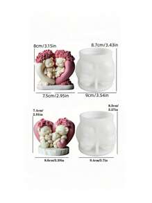 1 pièce Moule de bougie en silicone en forme d'ours amoureux, avec des détails de rose, forme asymétrique, pour la résine, le ciment, l'artisanat de ciment - Conception de couple d'ours romantique