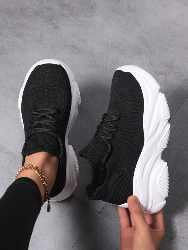 Zapatillas deportivas transpirables de malla con suela gruesa para mujer, con cordones y de estilo slip-on, tallas del 35 al 42, para primavera/otoño