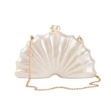 Women Acrylic Shell Shaped Clutch Marble Acrylic Evening Handbag Wedding Party Purses Unique Chain Shoulder Bag - Pearl White - 查看 4
