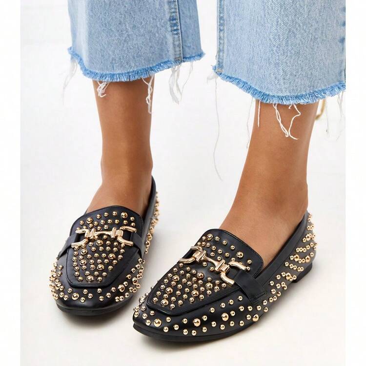 Giày Moccasin đính đinh tán thời trang Lea cho trang phục hàng ngày - màu đen - Xem 6