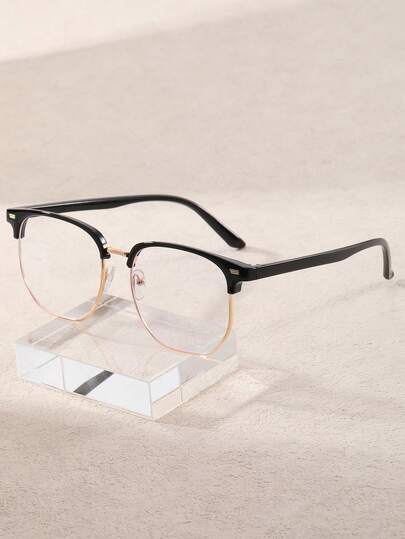 1 副男女通用方形无度数眼镜，带铆钉装饰 - 休闲个性化眼镜 - 适合使用数码设备的眼镜 - 学院风装饰眼镜