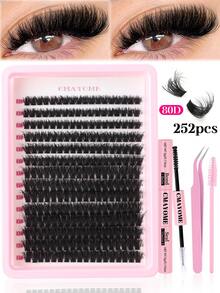 280/252 件独立睫毛簇 D 卷曲 10-18 毫米混合 DIY 睫毛簇自然外观、纤细、浓密、持久 DIY 睫毛延长套装，带粘合剂和密封剂和镊子，适合初学者在家使用或外出时用于日常生活、派对和音乐节
