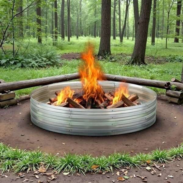 48'' Outdoor Galvanized Fire Ring Multifunctional Durable Garden Bed For Patios, Outside Fire Pits & Camping, Sliver
