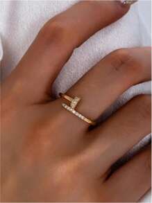 1 pieza Elegante anillo abierto con circonita cúbica, anillo abierto para el dedo de color dorado para mujeres, apto para uso diario, citas, vacaciones, gran regalo para amigos