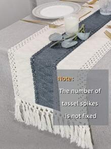 Handgemachter Hemstitch blauer Tischläufer oder Kommodenschal im Boho-Stil, blauer rustikaler Tischläufer mit Makramee-Borten und Quasten für Bohemian Dining Schlafzimmer Dekor, rechteckig