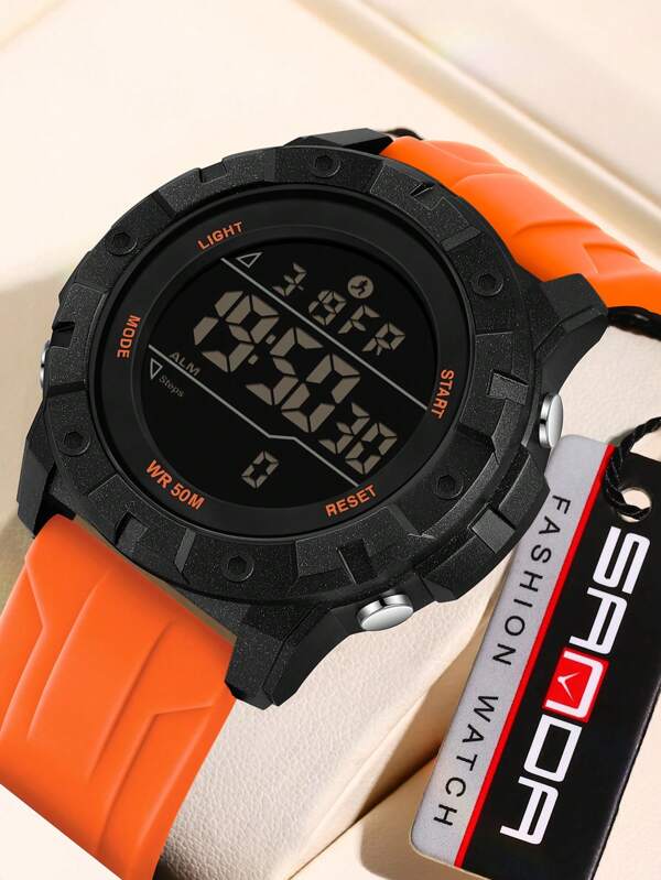 SANDA. Montre homme SANDA Montres sport podomètre Calories étanche 50M montre numérique LED Militaire Montre-bracelet multifonction Chronomètre Réveil Montre quartz analogique Sport Outdoor