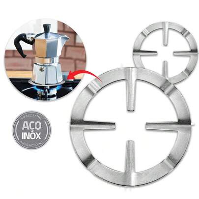 Kit 2 Unidades Base Redutora Suporte Para Cafeteira Italiana Fogão Cooktop Aço Inox Grelha 13,5cm
