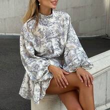 2025 New Women's Elegant Fashion Long Sleeve Lace-Up National Style Printing Dress - Bản in màu đỏ - Xem 5
