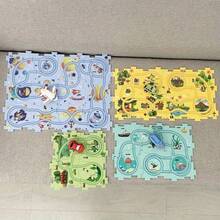 5件车形拼图轨道车玩具套装，可互换拼图板和轨道车组合，塑料地板拼图赛车，儿童汽车轨道玩具，蒙特梭利车辆拼图玩具，3岁以上男孩生日礼物，包含海洋、太空和恐龙拼图轨道车玩具，配件颜色随机，不含螺丝刀和电池