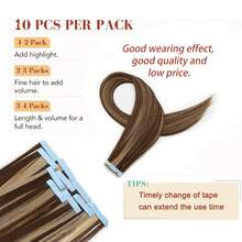 10 件女士迷你胶带接发，24 英寸直发 Kanekalon 合成接发，不褪色，无缝隐形，适合所有发质，10 件/包 35 克