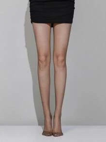 1 Stück Damen transparente glänzende Strumpfhose mit Sternrhinestone-Verzierungen, beige & kaffee, körperbetont, Frühling/Sommer