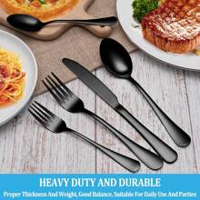 Juego de cubertería de 30 piezas de acero inoxidable negro PVD, servicio para 6 personas, cubiertos negros brillantes y duraderos para el hogar y la cocina, incluye cuchillo, cuchara y tenedor