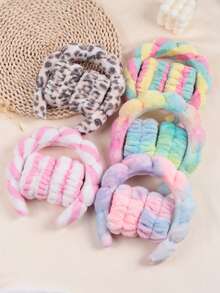 3pcs/Set Cloud Shaped Sponge Hair Scrunchies - Includes Headband, Wrist Band, Skin-Friendly Material Suitable For Makeup, Skincare, Outdoor Use - Multicolor - View 2