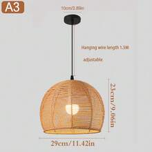 E27 手工编织藤绳复古吊灯，工业风格铁艺，适用于餐厅、酒吧、烧烤、复古装饰、波西米亚风格吊灯 - 麻繩吊燈 - 查看 12