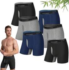 IGOLUMON Boxer Hombre 6 Piezas Calzones De Hombre Transpirables Boxer Hombre Bambu Ropa Interior Hombre Boxer Deportivos Hombre con Bragueta - 2*negro 2*gris 2*azul marino - Ver 4