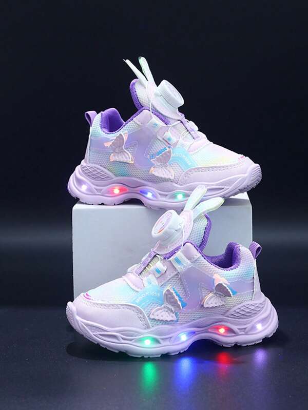 MGO Kidss Zapatos con luz LED para niños MGO, diseño de mariposa princesa con rotación de orejas de conejo para niñas pequeñas, zapatillas deportivas casuales, adecuados para niños de 1 a 6 años, primavera y otoño