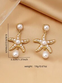 1 Pair Elegant Ocean Theme Pearl Starfish & Water Drop Earrings For Women