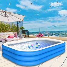Extra große 3-lagige blau-weiße Boden PVC Schwimmbecken - rechteckiges Erwachsenenbecken für Outdoor, mit lebendiger Eisoberfläche, verstärktes Design für Haltbarkeit und Sicherheit, ideal für Sommerurlaub, Strandspiel und Familienspaß (mehrere Größen erhältlich, ohne Zubehör)