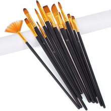 Painting Brush Assorted Set Of 12 For Acrylic Watercolor Gouache Hobby Painting Professional Artist Painting Brush Set For Oil, Acrylic, Canvas, Gouache School Supplies, Back To School - Black - View 6