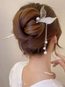 1pc Elegant Niche Cat Eye Crystal Tassels Hair Clip, Simple Vintage Floral Hairpin, Suitable For Hanfu/Cosplay, Hair Accessories Hair Bun Hair Bun Maker Bun Hair Piece Hair Styling Pins, School Stuff