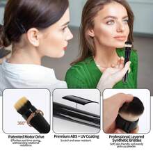 Ginpey 360 Electric Blending Makeup Brush Starter Set Rotating Foundation Brush For Makeup USB Rechargeable Electric Cosmetic Brush 2 Gears Soft Hair - 黑色 - 查看 3