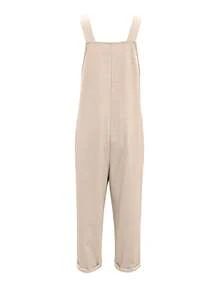 女士秋季服装，休闲度假百搭纯色背带裤，带肩带，居家度假皆宜。 - 卡其 - 查看 7