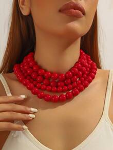 1件复古奢华多层ABS仿珍珠项链，适合女士晚宴、舞会或日常佩戴，亦可作为礼物。 - 2831多層珠項鍊黑色 - 查看 15