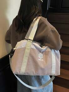 NingJia 女士大容量旅行包时尚拼色多功能通勤收纳包干湿分离运动健身包