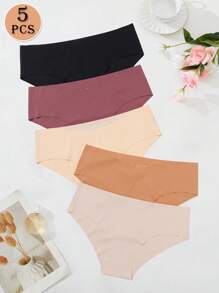 5pcs Set Seamless Low Waist Panties Traceless Sexy Lingerie Panty Breathable Underwear Women Ice Silk Solid Briefs Intimates Yoga Sports Comfy Female Underwear