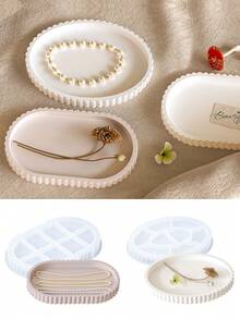 1 件条纹托盘硅胶模具，手工制作的椭圆形珠宝展示盘石膏树脂花瓶底座工艺铸造模具，适用于家居装饰、卧室、客厅、餐桌摆设、办公室 - Silicone Mold - 查看 3