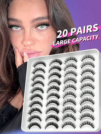 GROINNEYA 20 对动漫睫毛浓密假睫毛短睫毛纤细猫眼睫毛自然睫毛柔软 3D 仿貂睫毛轻盈化妆工具