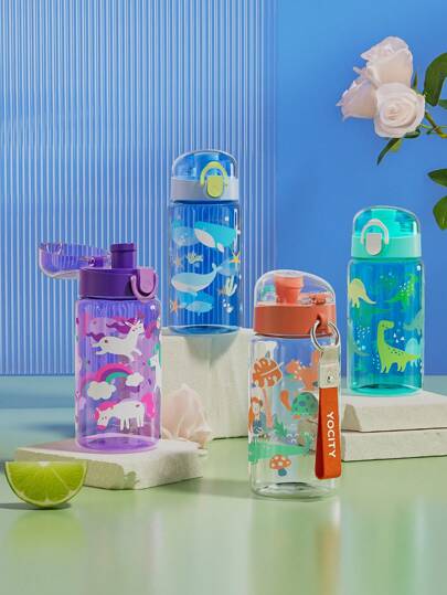 1PC 550ML Cartoon Cute Animal Pattern Highly Attractive Water Cup With Bounce Cover Design, Anti-Fall And Leak-Proof Transparent Water Bottle, Outdoor Sports Travel Portable Water Bottle, Outdoor Sports, Travel, Daily Household, Back To School Supplies