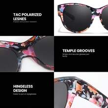 Enafad Women's Polarized Fashionable Glasses, Pink Flower And Green Leaf Pattern Design, Expanded Metal Hinge, Driving, Activity Accessories, High-Quality Lenses, Women's Fashion Glasses - Bao bì bó hoa (Hoa màu)* Xám - Xem 2