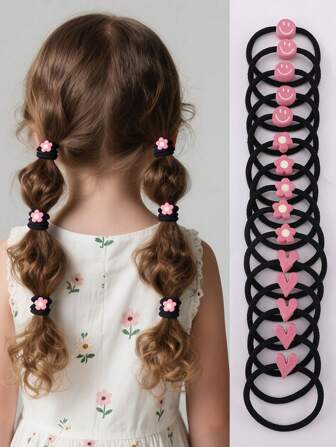 6 قطع/طقم أربطة شعر للبنات بتصاميم القلب والزهرة