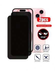 2pcs Privacy Anti-Spy Screen Protector Film Compatible With Apple 16, 15, 14, 13, 12, 11 Pro Max And 14/15 Plus - Black - View 2