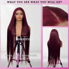 99J Burgundy Colored 13x4 Bone Straight HD Lace Frontal Human Hair Wig Glueless 180% Density Lace Front Human Hair Wigs For Women Pre Cut Pre Plucked Straight Wig Natural Hairline Brazilian Virgin Human Blended Hair Wig Suitable For Daily Use Elegant Style - SBUG/99J - View 5
